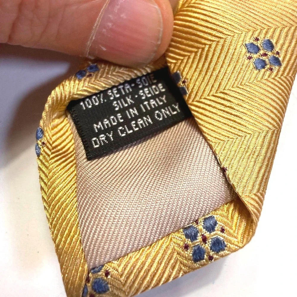 Sartori Made in Italy Gold Silk Herringbone Geometric Floral Mens Tie